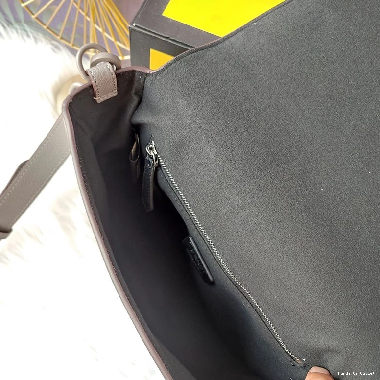 Affordable HOT Leather Romano In Fendi Grey Cuoio Medium Baguette Messenger 0723